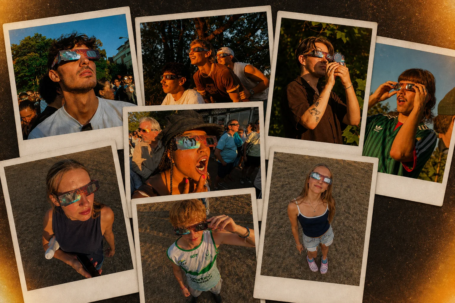 Des personnes regardant ensemble l’éclipse solaire 2026 avec des lunettes Helioclipse